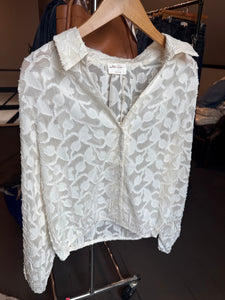 Jacquard Button Up Blouse With Elastic Waist