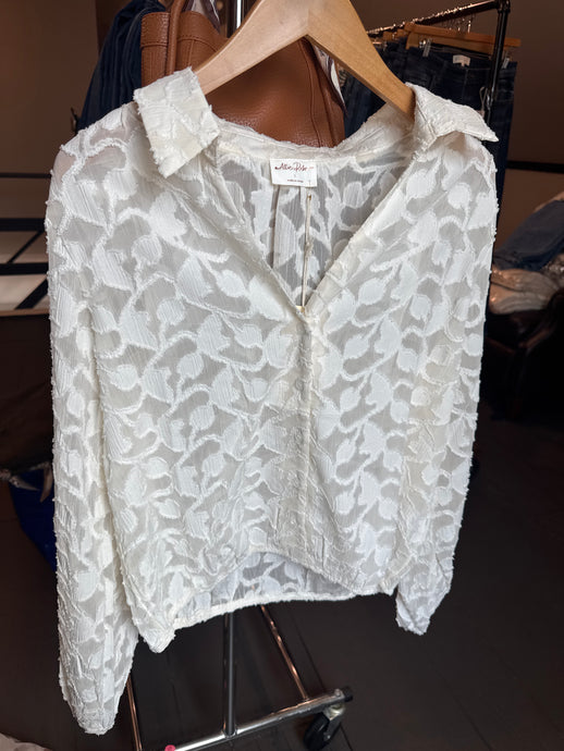 Jacquard Button Up Blouse With Elastic Waist