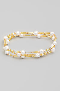 Assorted Tube Bead Pearl Bracelet Set