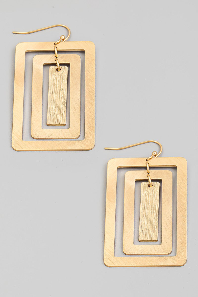 Brushed Triple Rectangle Drop Earrings