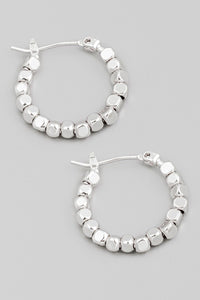 Metallic Rounded Cube Beaded Hoop Earrings