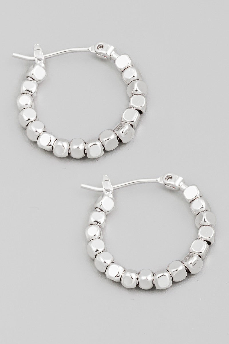 Metallic Rounded Cube Beaded Hoop Earrings