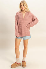 Collared Cable Sweater With Slits