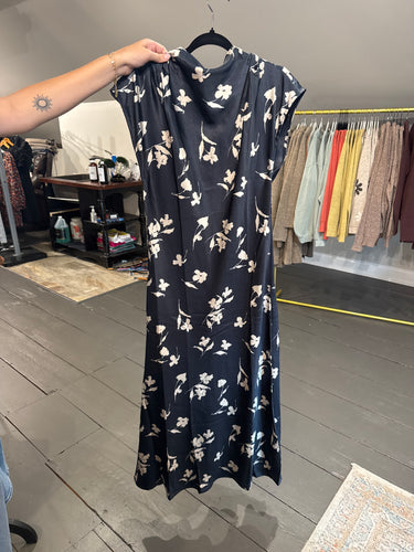 Flower Print Satin Mock-Neck Dress
