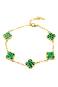 Gold Chain Bracelet with Emerald Clovers