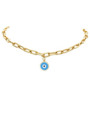 Gold Cubic Zirconia Evil Eye Pendant Necklace
