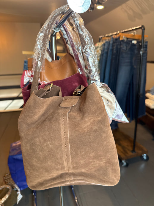 Suede Bucket Bag in Chocolate