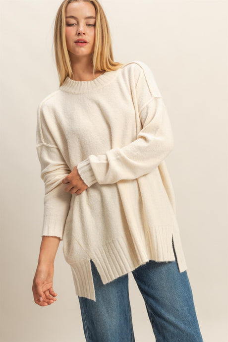 LONG LIGHT TAUPE SOFT SWEATER