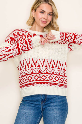 FAIRISLE CABLE CREW NECK SWEATER