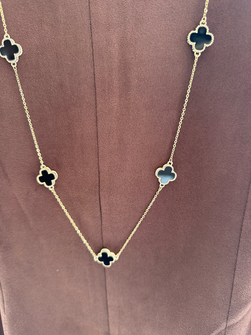 SMALL BLACK ENAMEL CLOVE LONG NECKLACE
