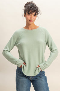 Brushed Waffle Raglan Long Sleeve Casual Top