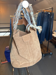 Suede Bucket Bag in Tan