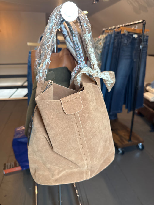 Suede Bucket Bag in Tan