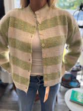 green and cream striped cardigan