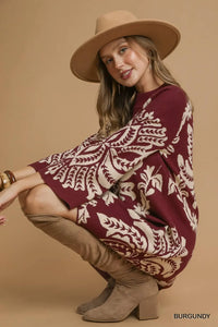 ABSTRACTPRINT MOCK NECK SWEATER DRESS
