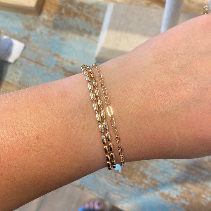 Metallic Rice Beads And Chain Bracelet