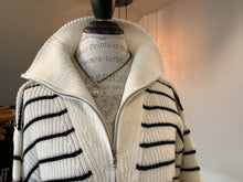 cream with blue stripes half zip sweater