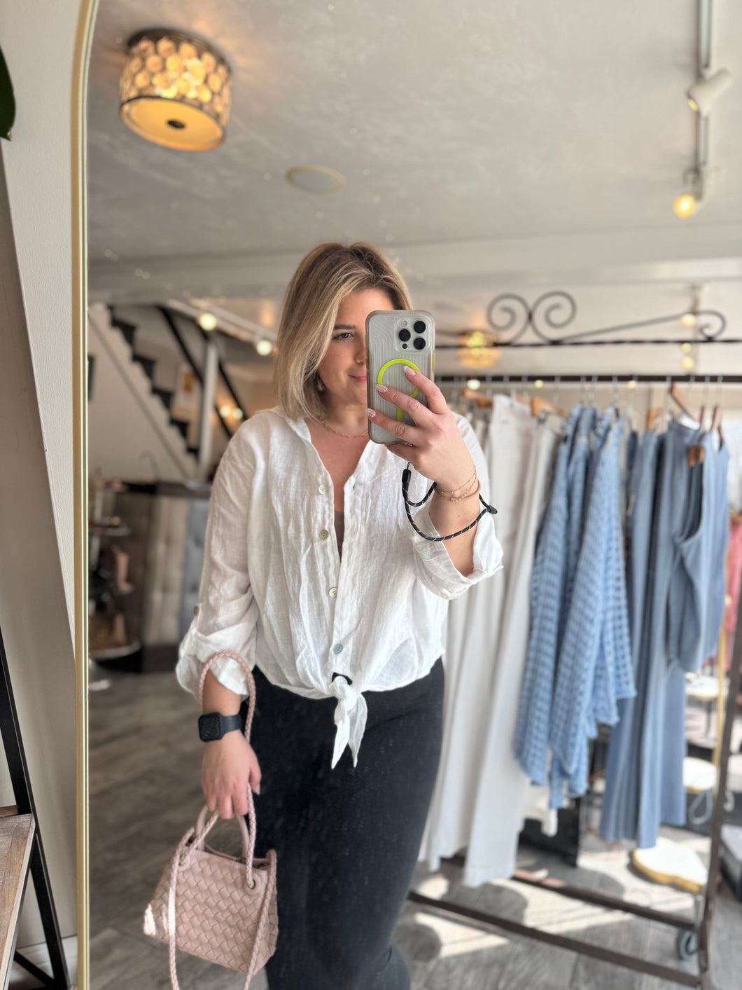 Tye Knot Linen Top- White