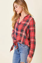 Washed Plaid Tie Front Shirt