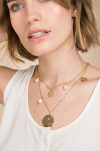 Two Layered Pearl Medallion Pendant Necklace