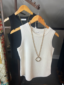 Sleeveless Ribbed Sweater in Off White