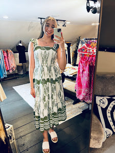 SMOCKED RUFFLE BOHO DRESS