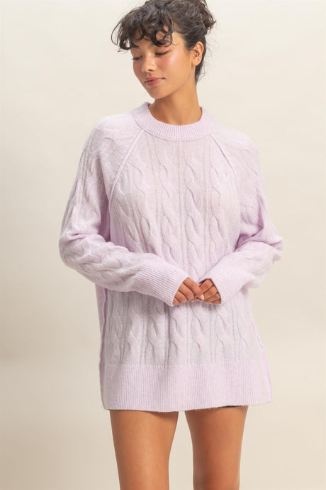 Crew Neck Cable Knit Sweater Pullover