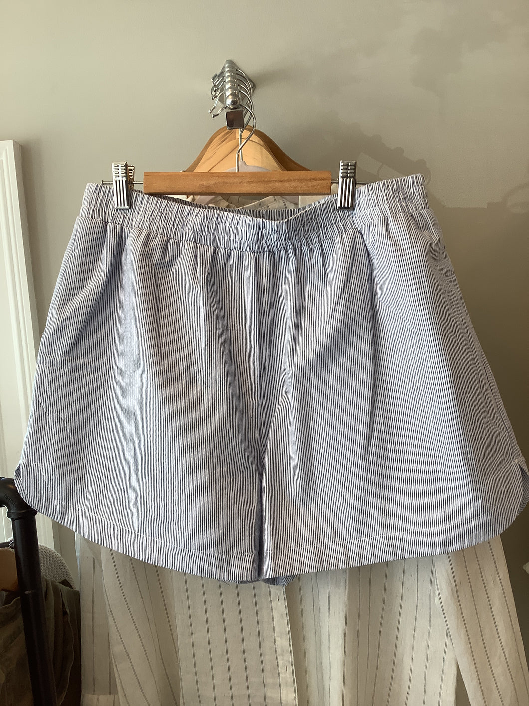 Pinstripe linen blend shorts