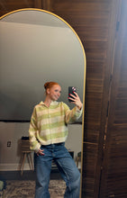 green and cream striped cardigan