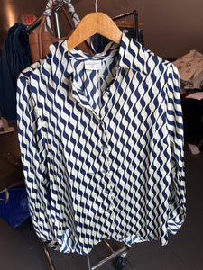 Wavy Print Satin Button Up Collard Shirt