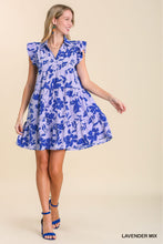 Lavender-Floral Print Collar Tiered Dress