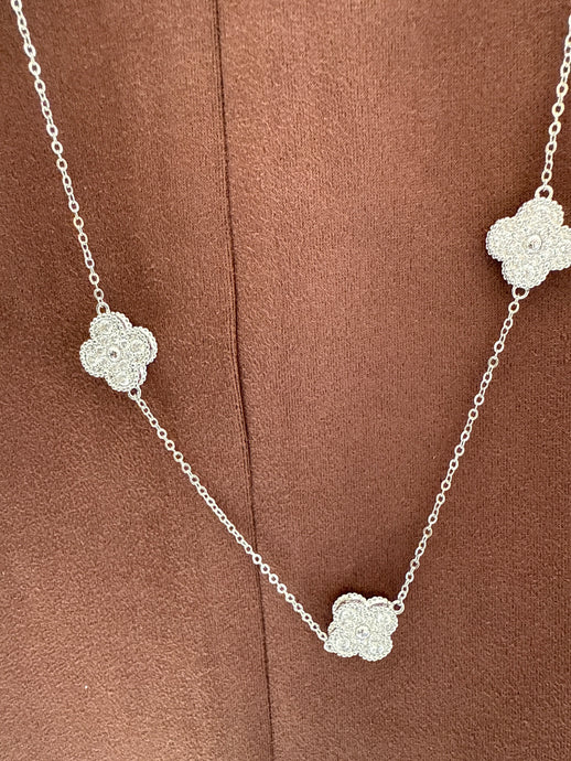 SILVER AND CZ LONG CLOVE NECKLACE
