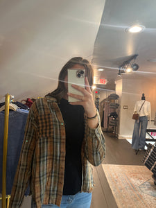 Fringe Bottom Detail Washed Plaid Shirt