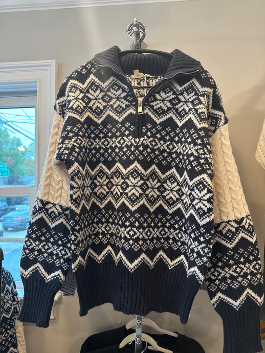 JACQUARD HALF ZIP SWEATER