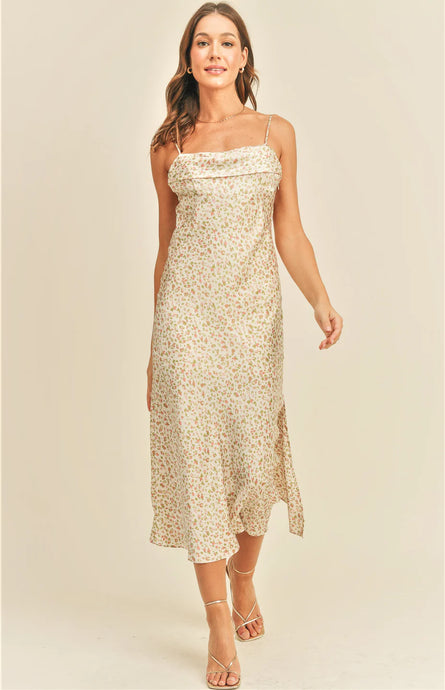 Cream Multi, Leopard Print, Midi Slip Dress