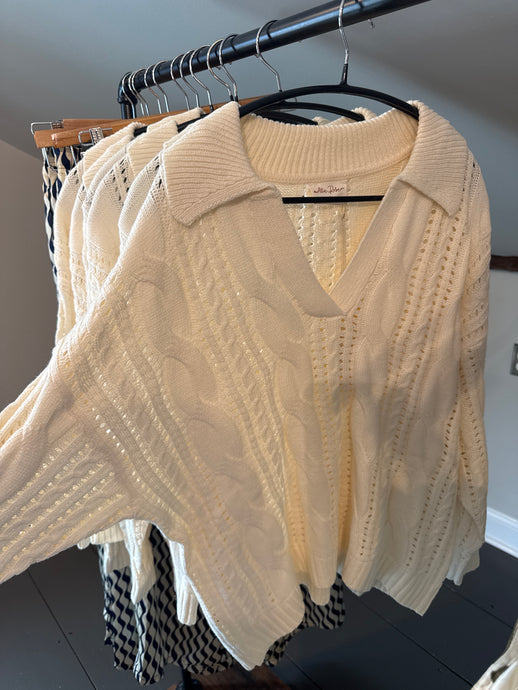 Cable Knit Polo Sweater