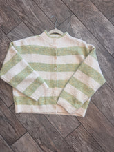 green and cream striped cardigan