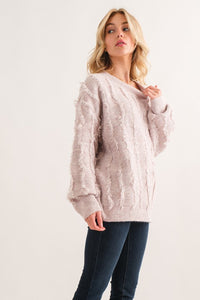 Fringe Detail Pullover Sweater in Baby Pink