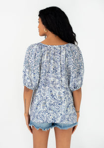 Floral Balloon Sleeve Tassel Tie Front Blouse