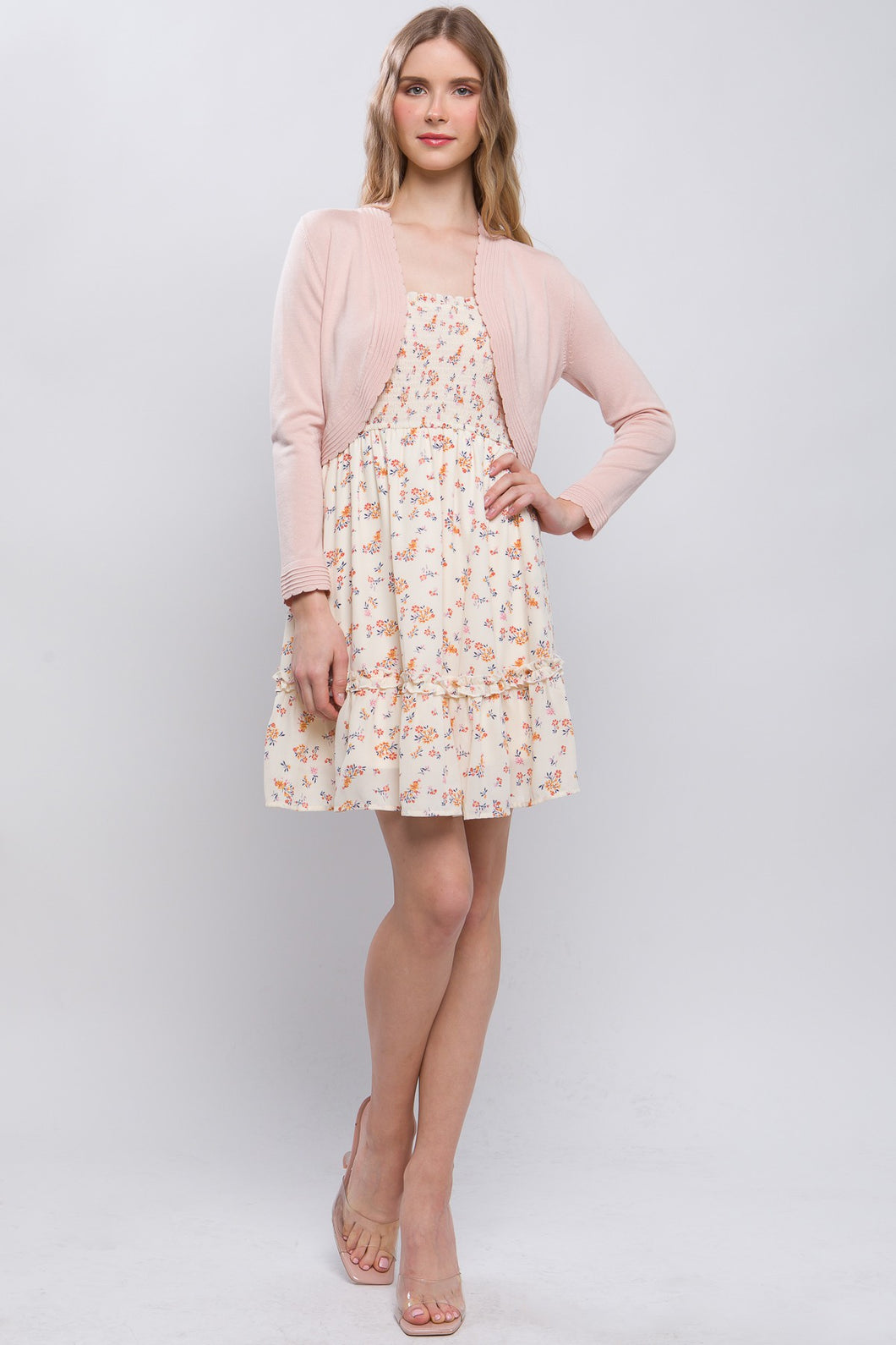 Open Front Shrug Cropped Bolero in Blush