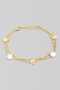 Pearl and Metallic Disc Charms Bracelet
