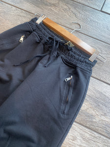 Front Zipper Black Joggers