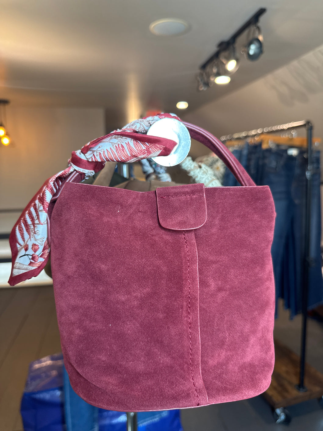 Small Suede Bag in Burgundy