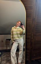 green and cream striped cardigan