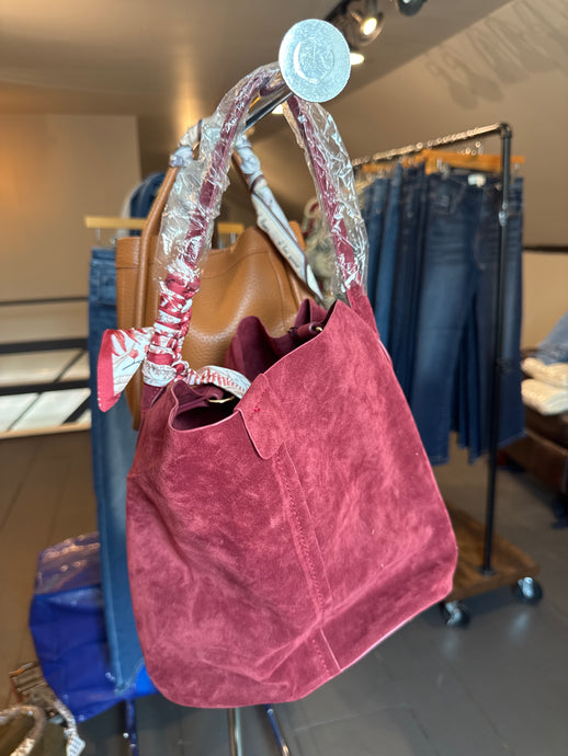 Suede Bucket Bag in Burgundy