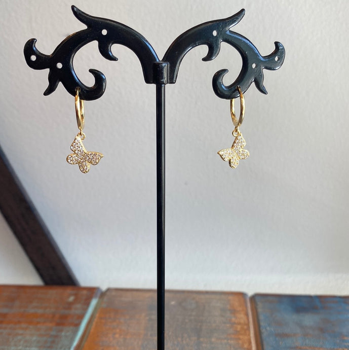 Mini CZ Butterfly Charm Earring
