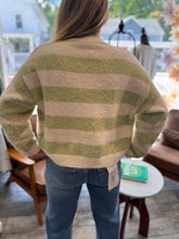 green and cream striped cardigan