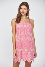 BEADED STRAP SCALLOPED EDGE EYELET DRESS