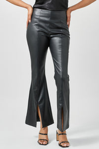 Flare Leather Pants with Front Slit