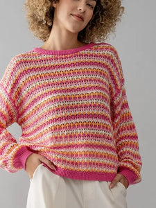 Drop Shoulder Stripe Knit Sweater
